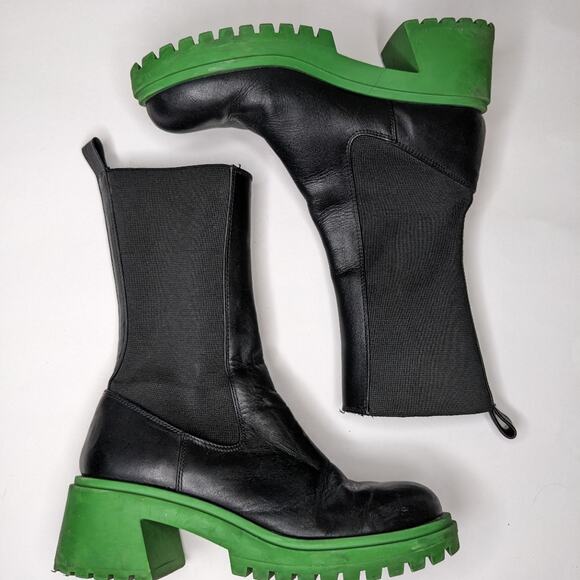 STEVE MADDEN Hesitant Leather Chunky Lug Sole Color Block Platform Mid Boots - Picture 3 of 10